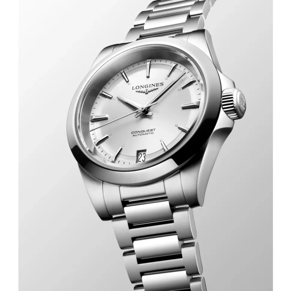 CONQUEST Cadran Argent Rayons de Soleil Montre en Acier