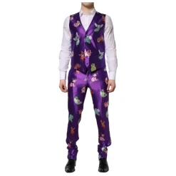 Costume en soie violette à imprimé animalier 3 pièces