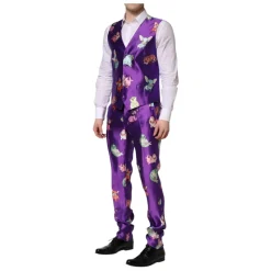 Costume en soie violette à imprimé animalier 3 pièces