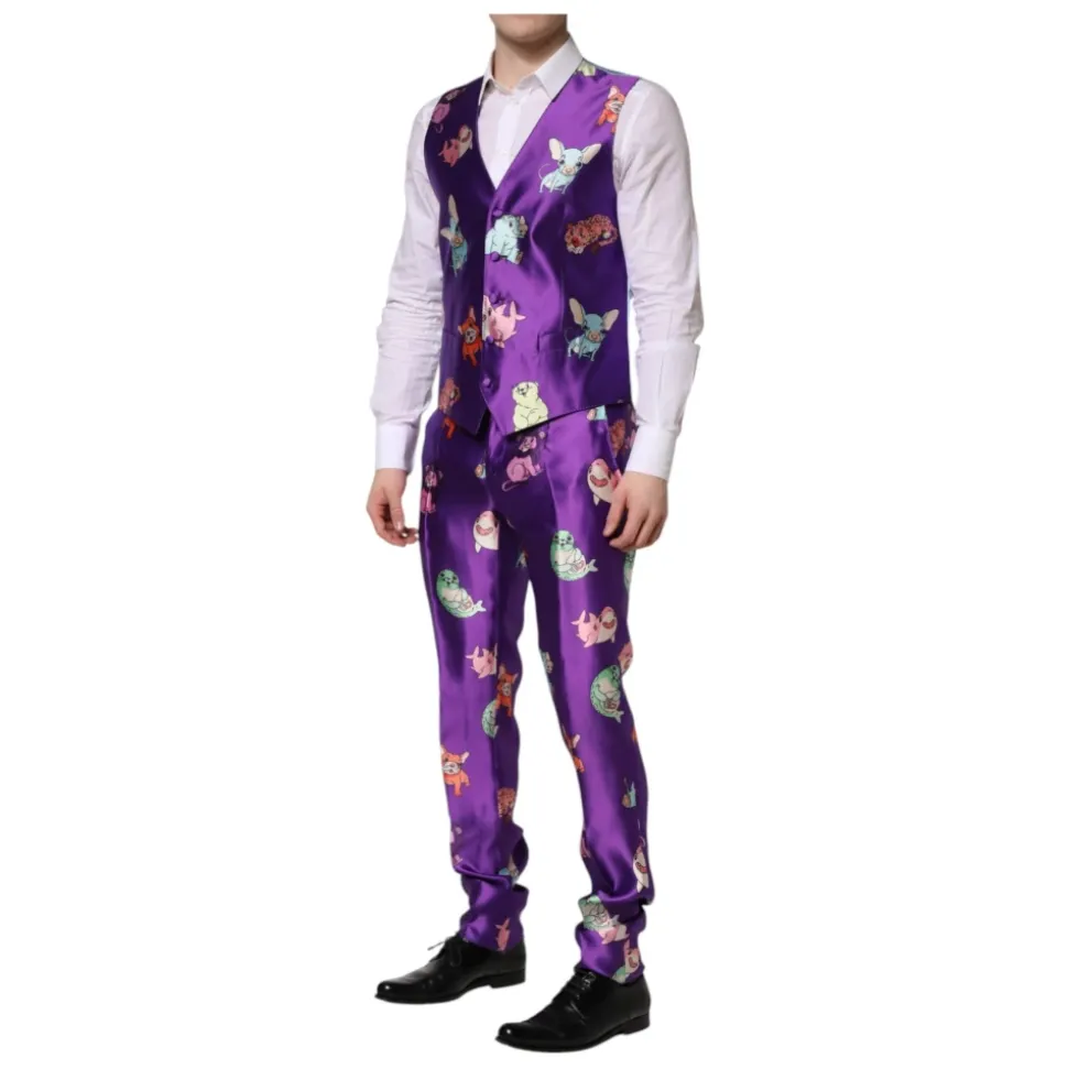 Costume en soie violette à imprimé animalier 3 pièces