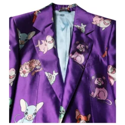 Costume en soie violette à imprimé animalier 3 pièces