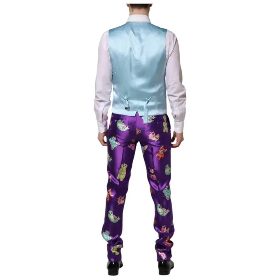 Costume en soie violette à imprimé animalier 3 pièces