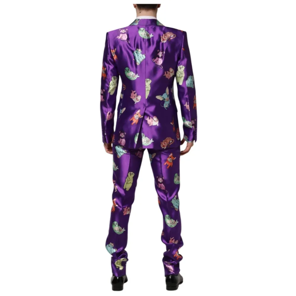 Costume en soie violette à imprimé animalier 3 pièces