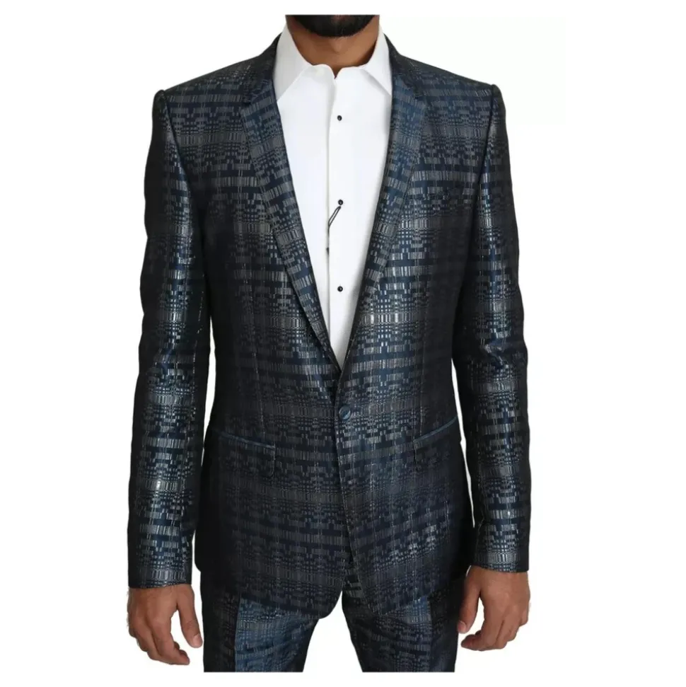 Costume Slim Fit Brillant Argenté Bleu