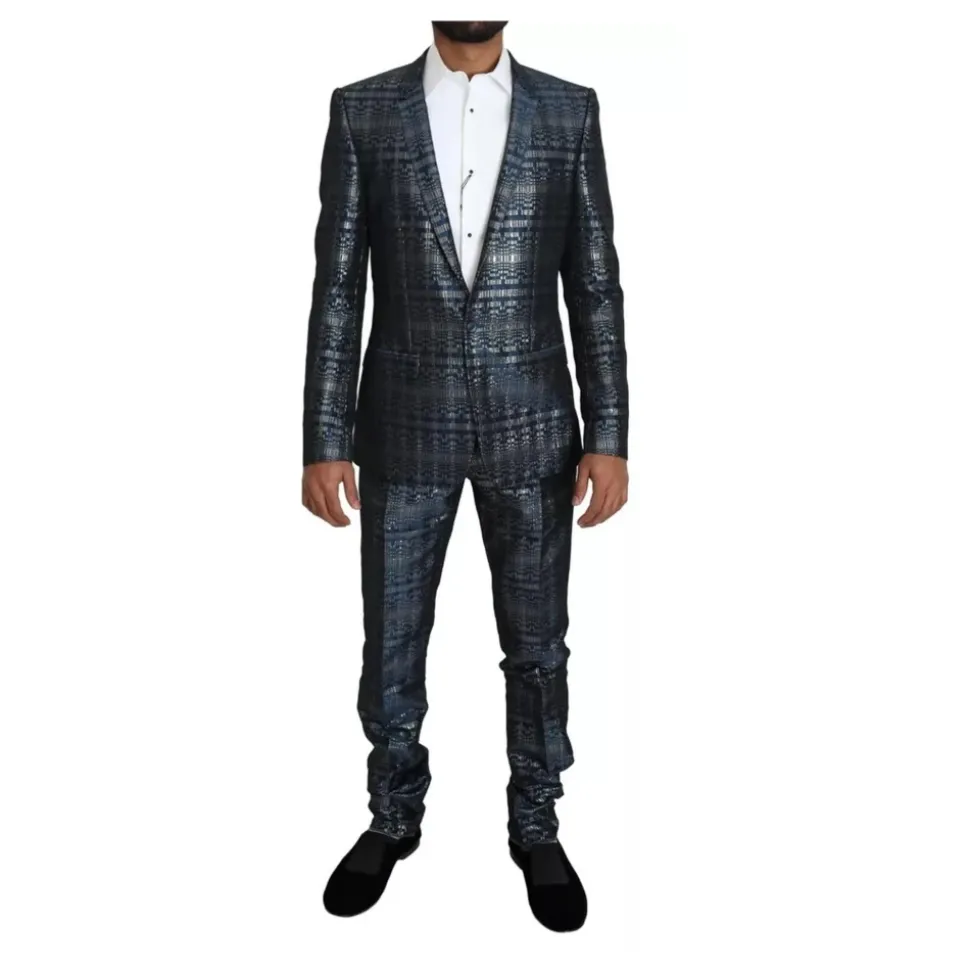 Costume Slim Fit Brillant Argenté Bleu
