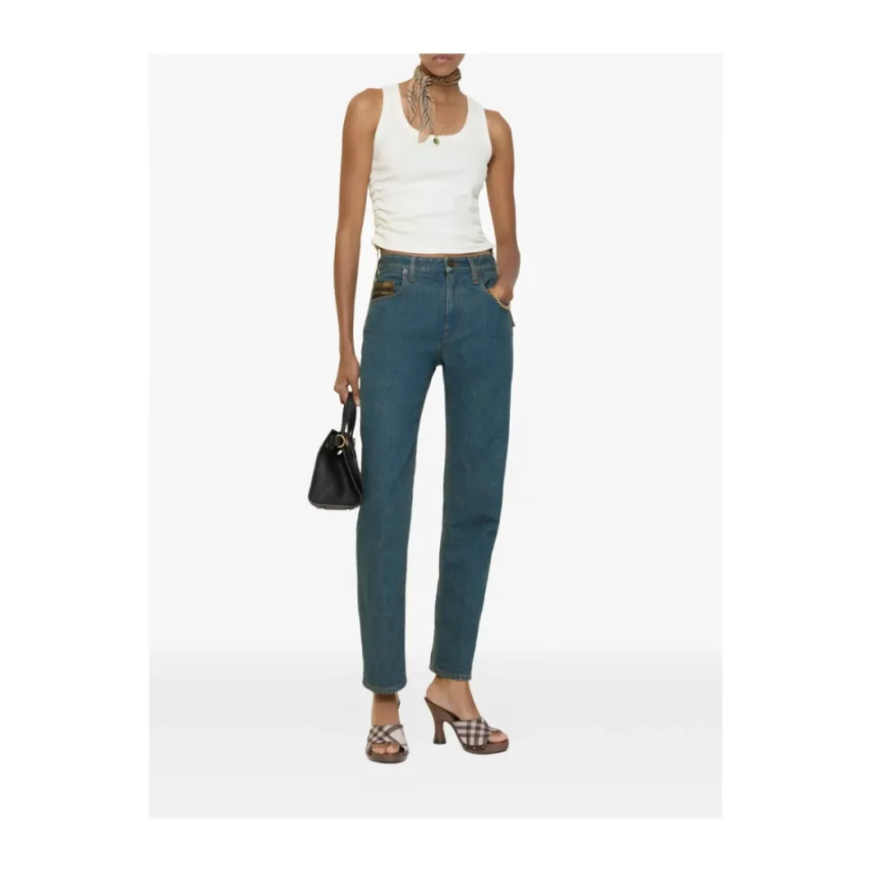 Dalia Check Pocket Straight Jeans