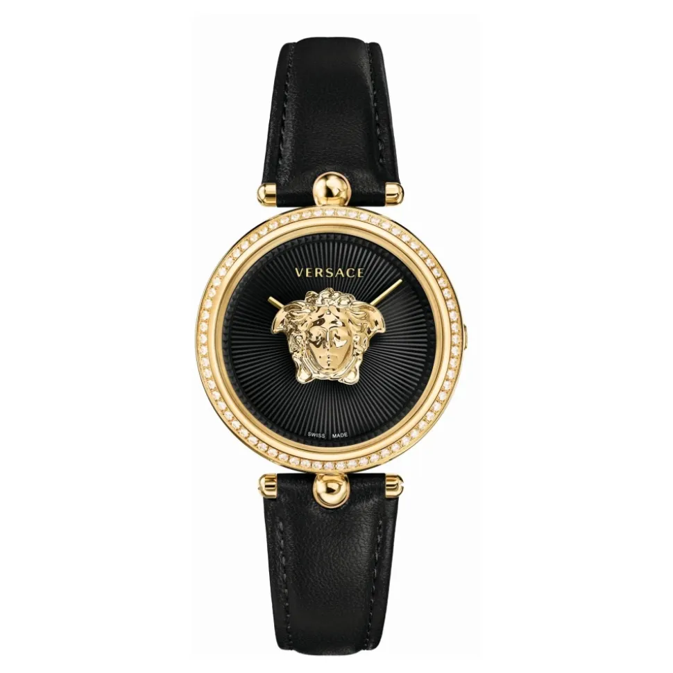 Empire Montre Cuir Noir Or Diamant