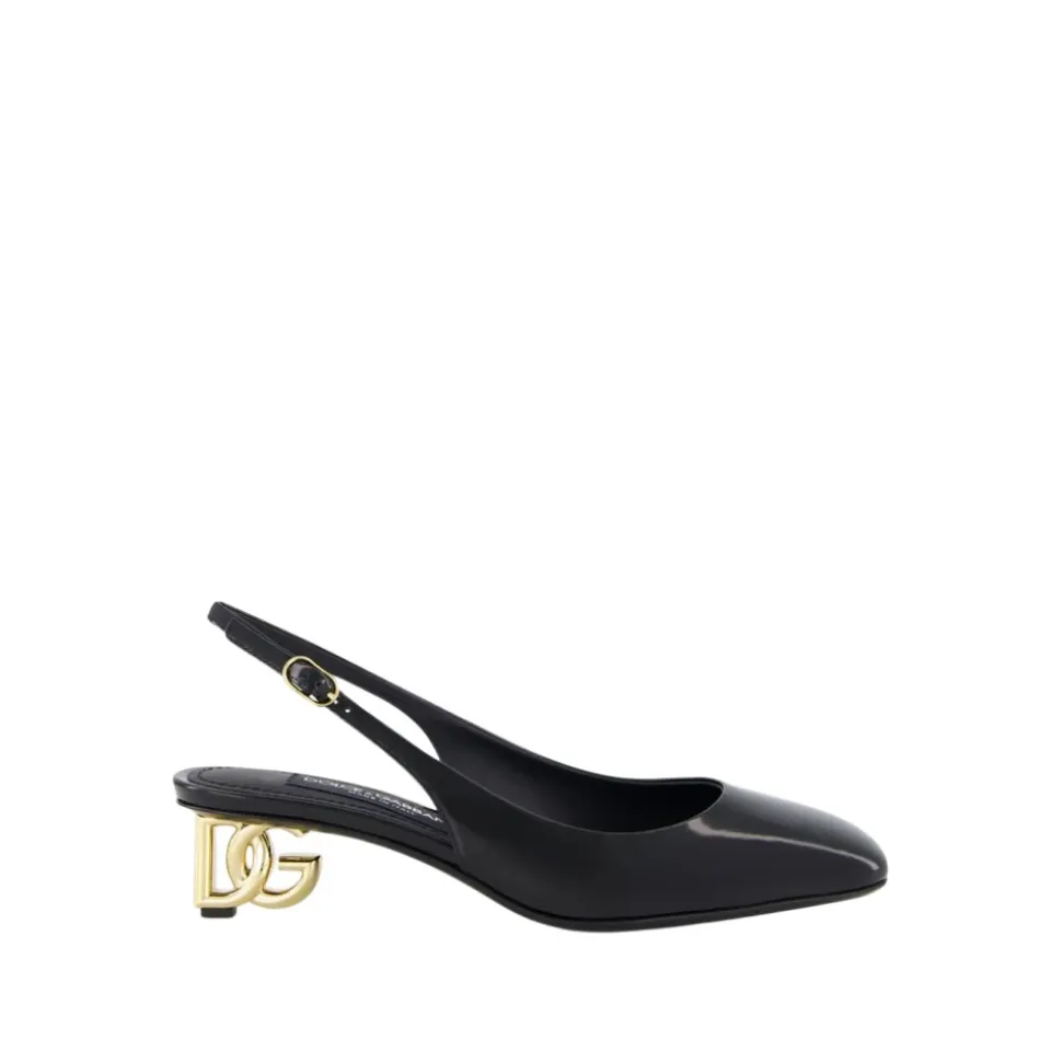 Escarpins en Cuir Verni Noir avec Talon DG