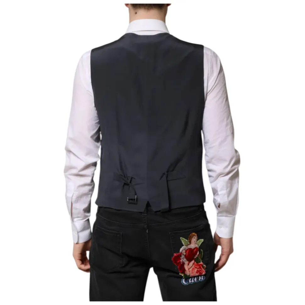 Gilet Formel en Laine Grise à Carreaux