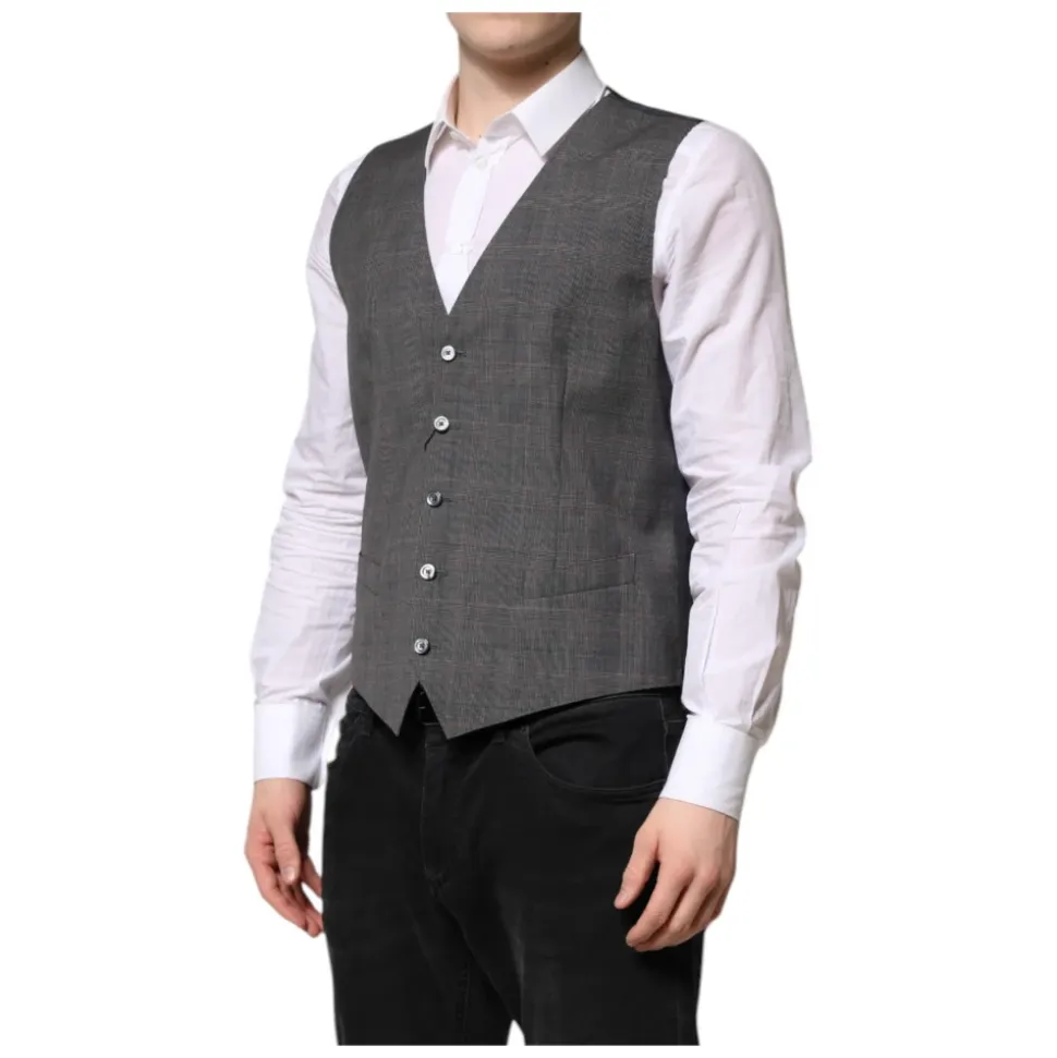 Gilet Formel en Laine Grise à Carreaux