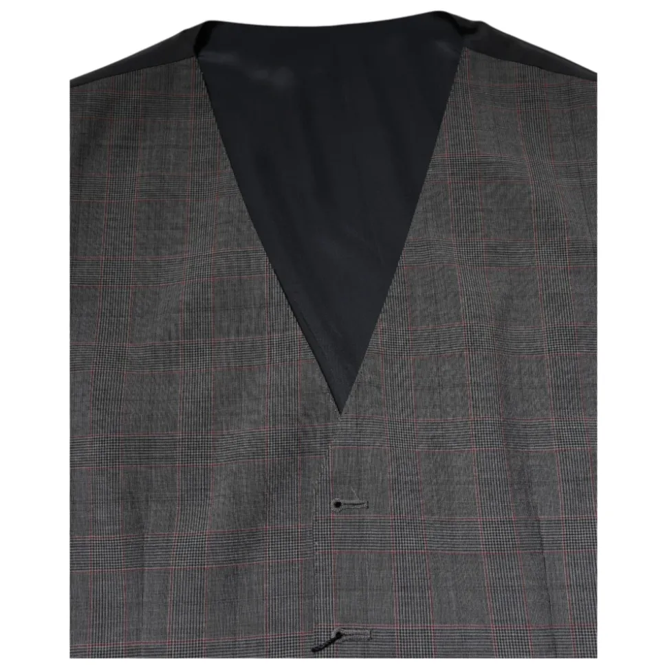 Gilet Formel en Laine Grise à Carreaux