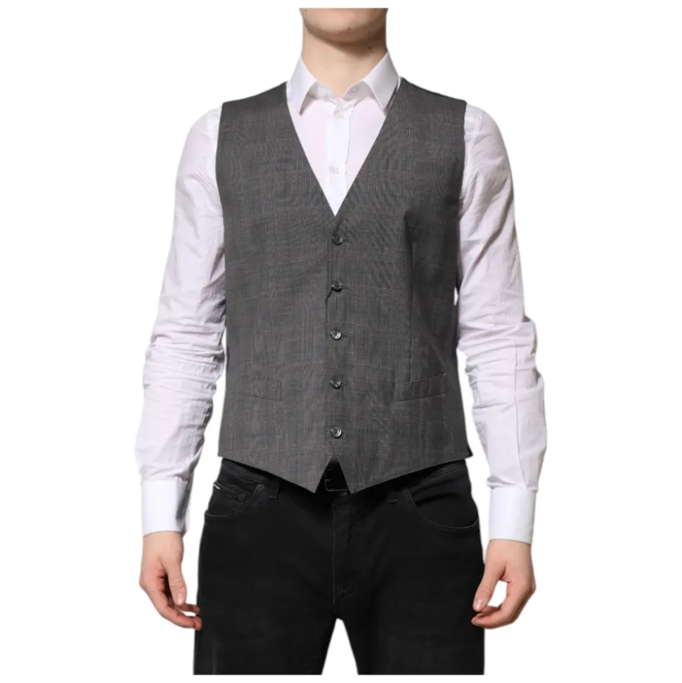 Gilet Formel en Laine Grise à Carreaux