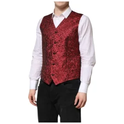 Gilet Formel Homme Rouge en Brocart Floral