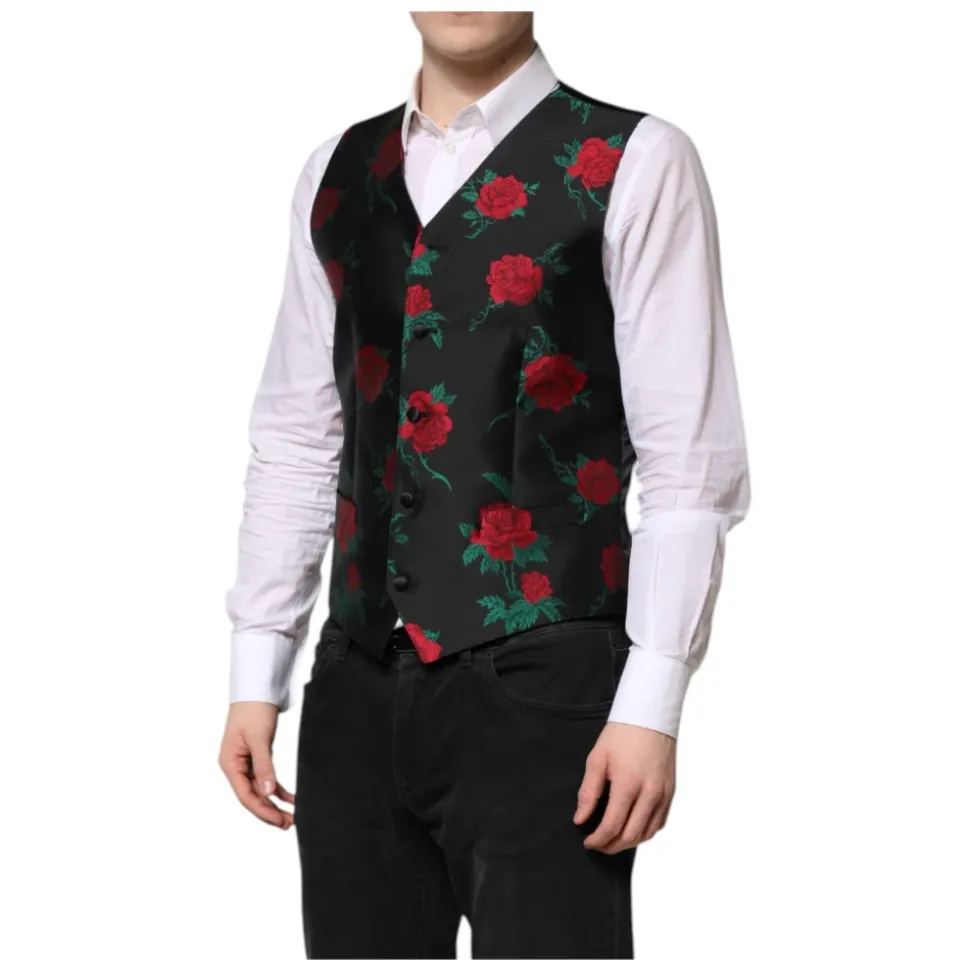 Gilet Formel Homme Rouge en Brocart Floral