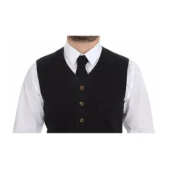 Gilet Noir Col en V Coupe Classique