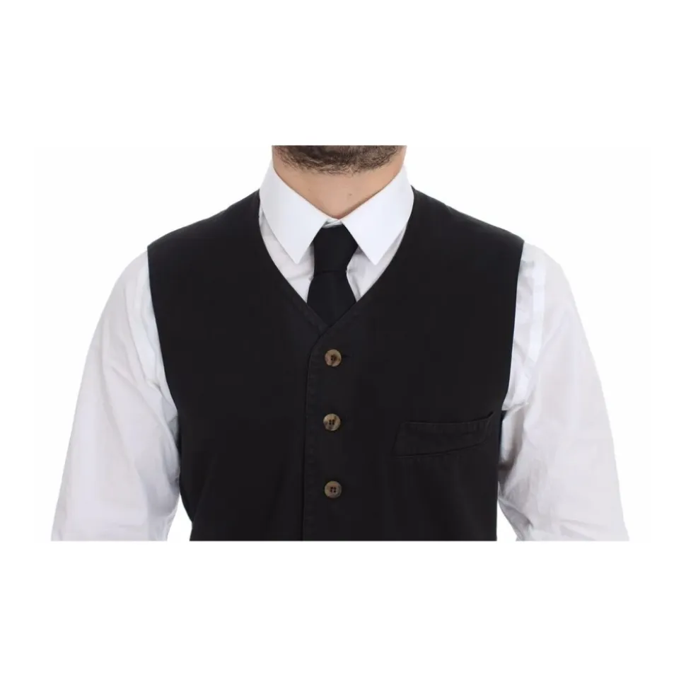 Gilet Noir Col en V Coupe Classique