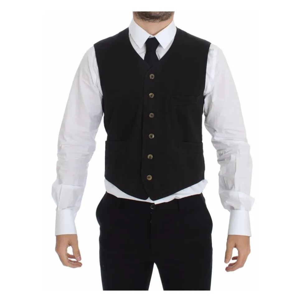 Gilet Noir Col en V Coupe Classique
