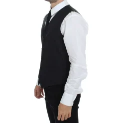 Gilet Robe en Laine et Soie Rayée Noire