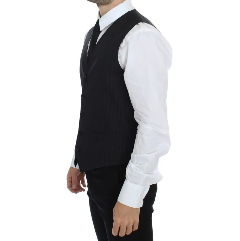 Gilet Robe en Laine et Soie Rayée Noire