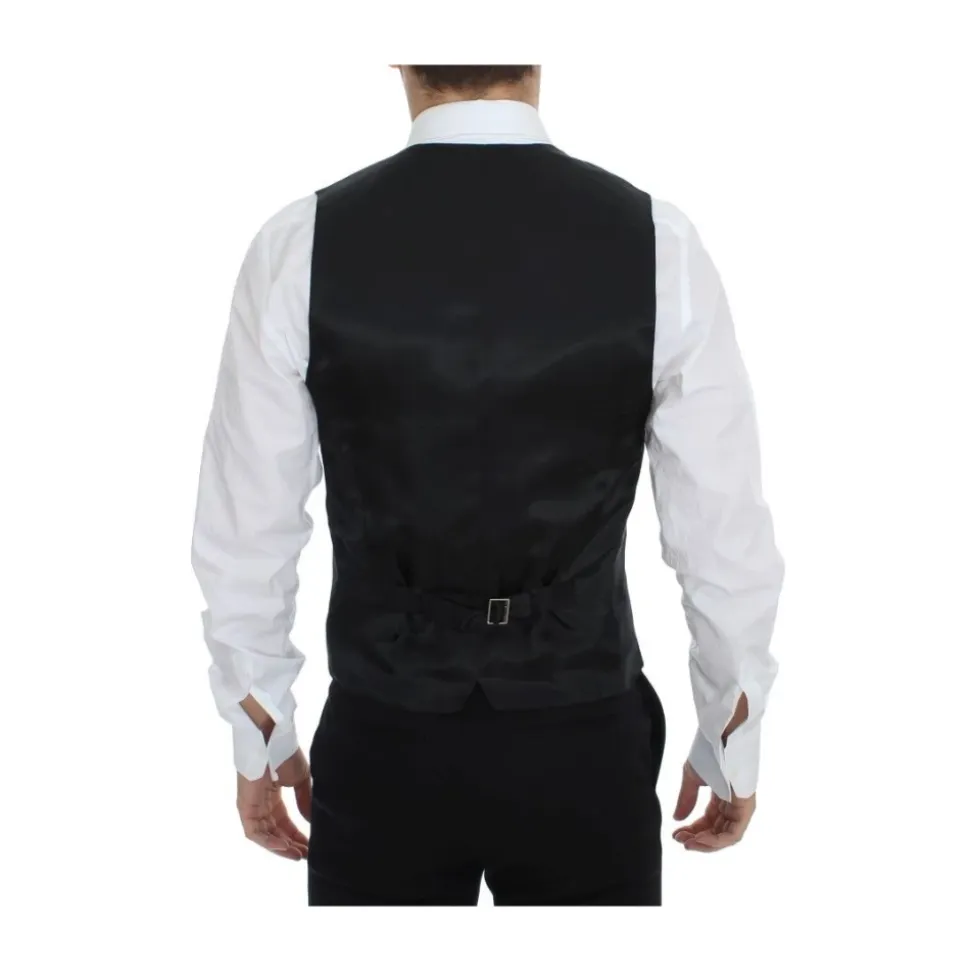 Gilet Robe en Laine et Soie Rayée Noire