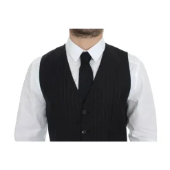 Gilet Robe en Laine et Soie Rayée Noire