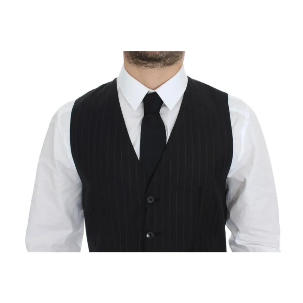 Gilet Robe en Laine et Soie Rayée Noire