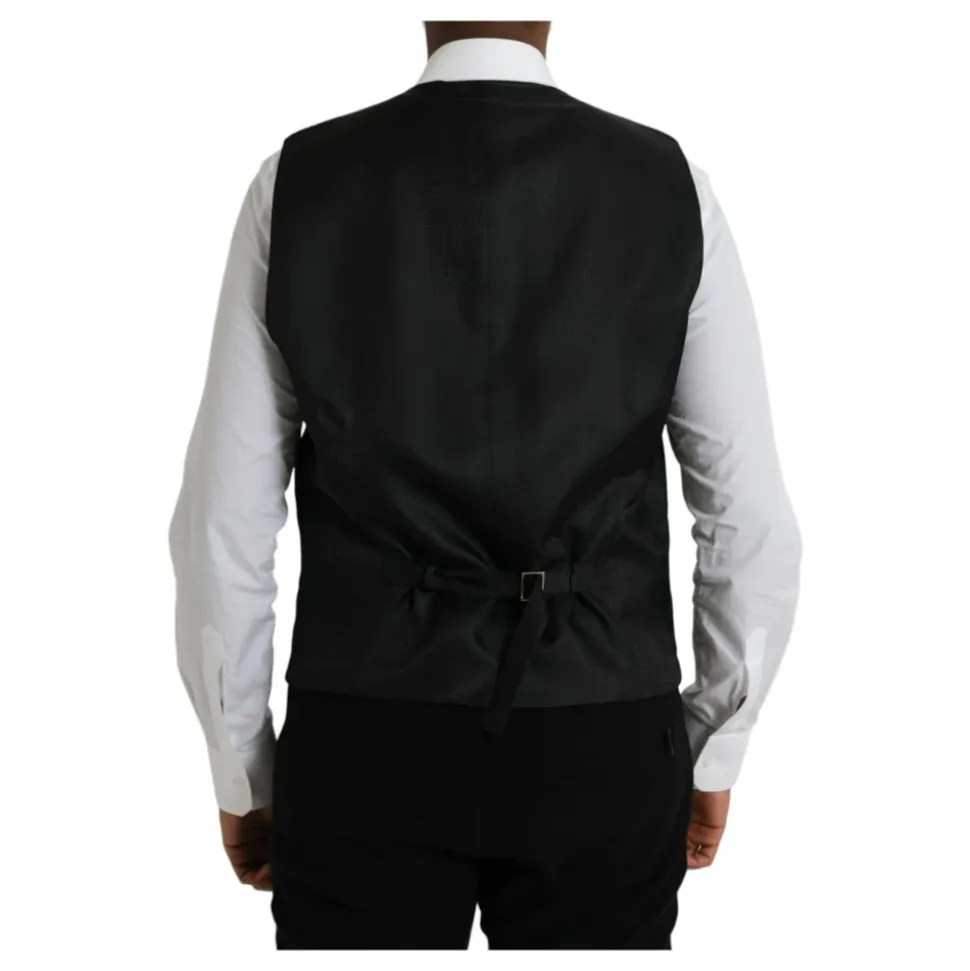 Gilet Robe en Laine Noir Simple Boutonnage
