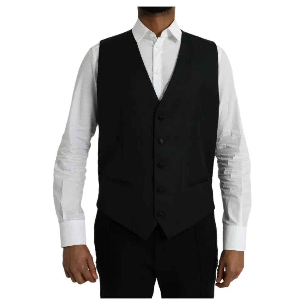 Gilet Robe en Laine Noir Simple Boutonnage
