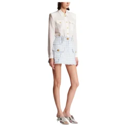 Gingham tweed A-line skirt