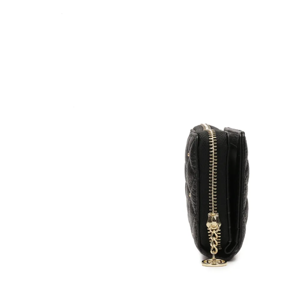 Grand portefeuille noir à fermeture éclair décoré de rivets