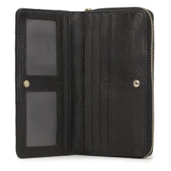Grand portefeuille noir à fermeture éclair décoré de rivets
