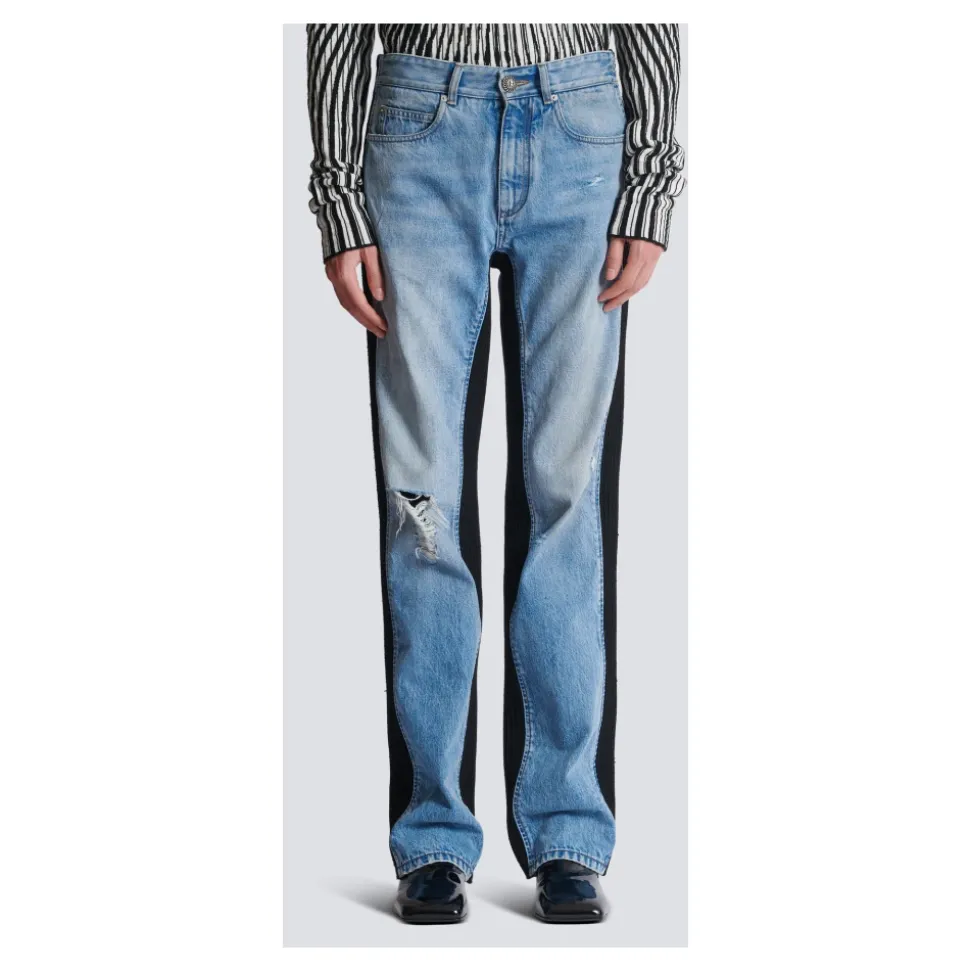 Jean ample en denim et maille