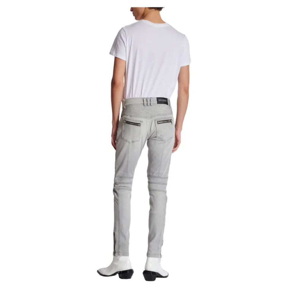 Jean Biker en Denim Matelassé Gris