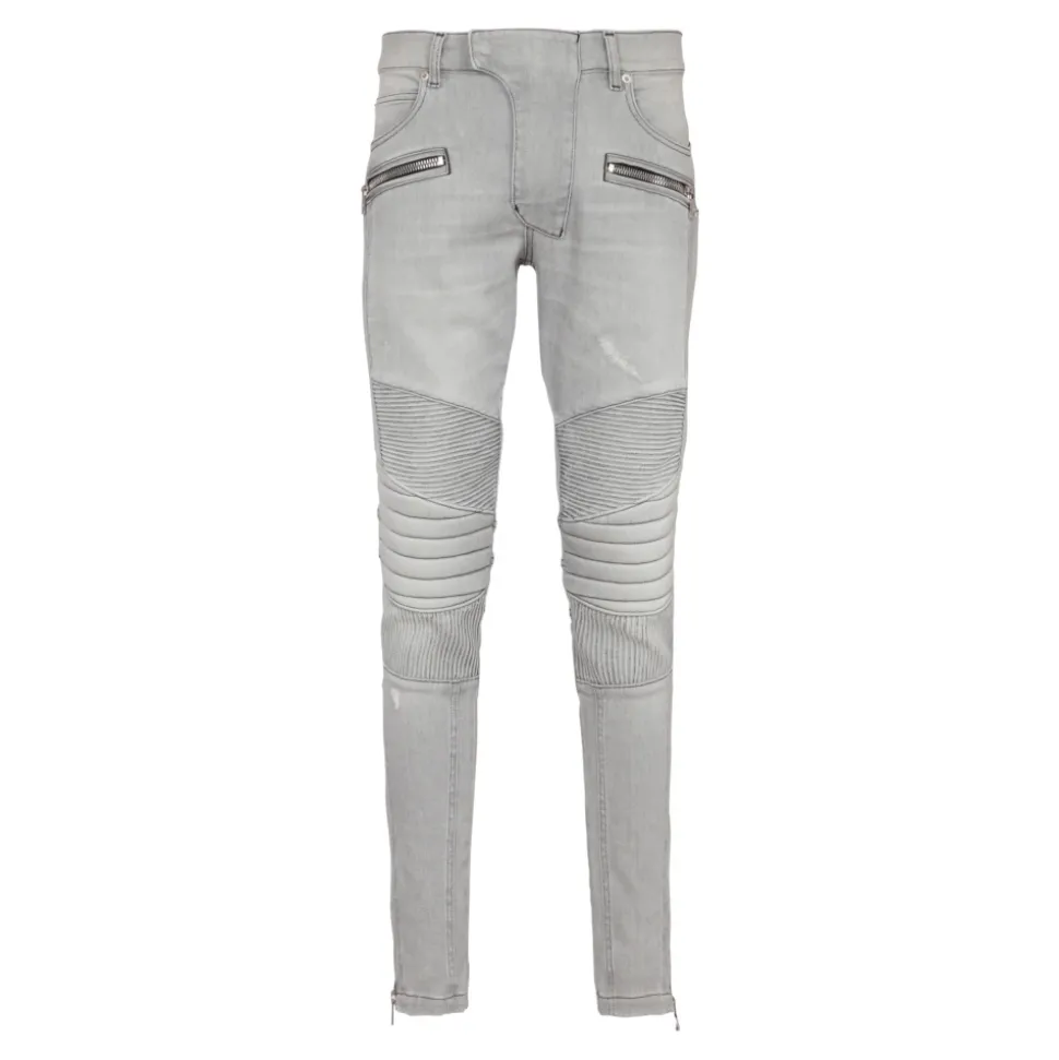 Jean Biker en Denim Matelassé Gris