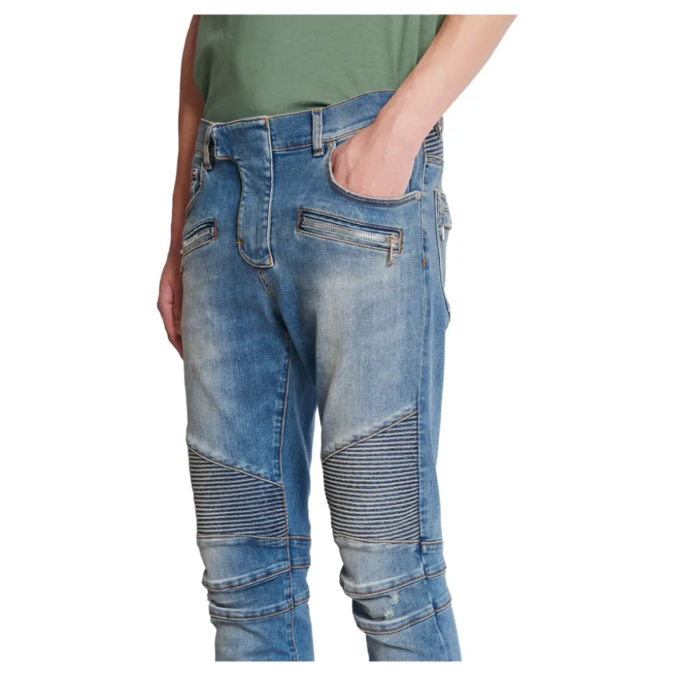 Jean biker slim en denim Blue wash