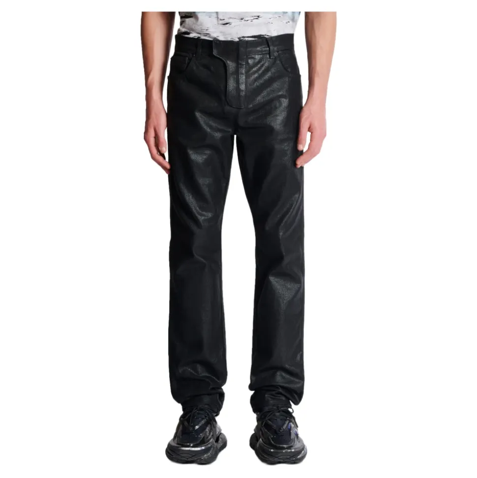 Jean regular en denim enduit