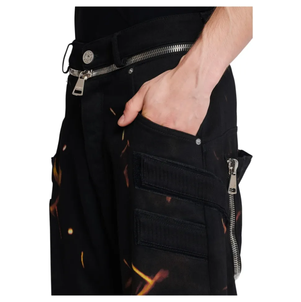 Jeans Imprimé Flammes avec Inserts