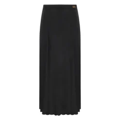 Jupe Midi en Satin Noir avec Coquilles Brodées