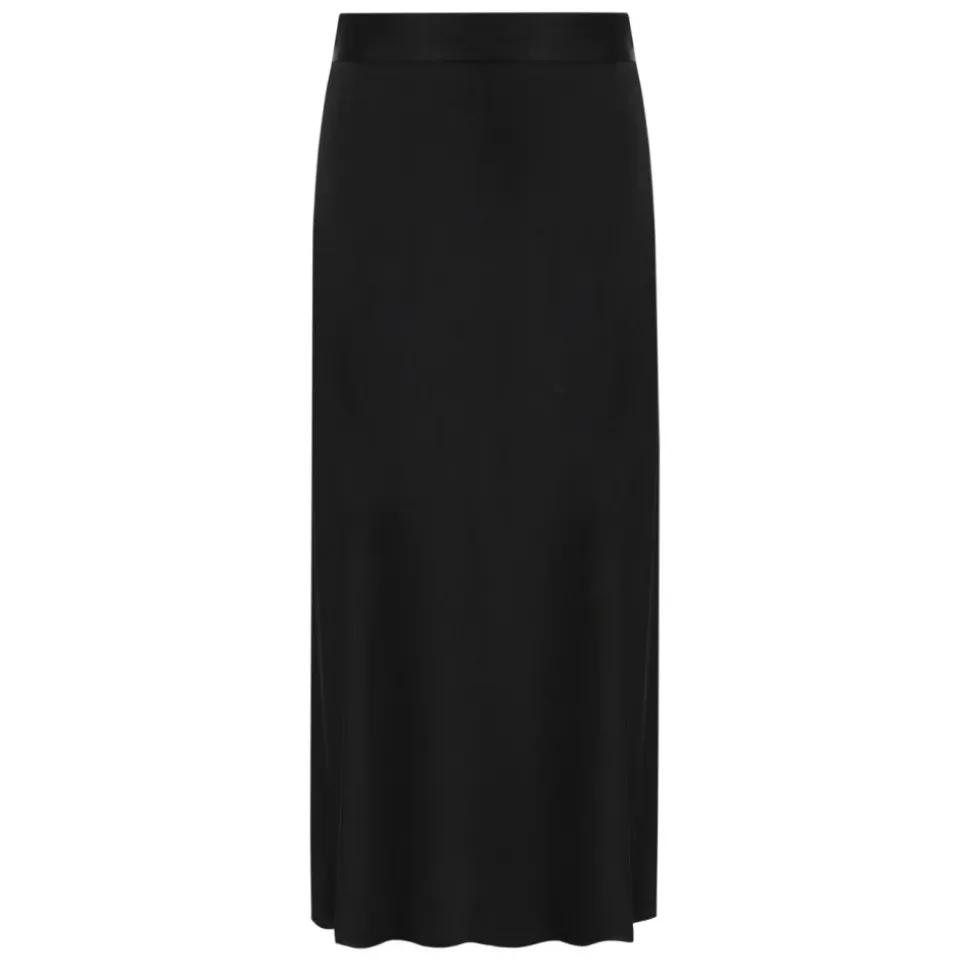 Jupe Midi Évasée en Satin Noir