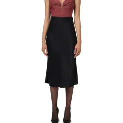 Jupe Midi Évasée en Satin Noir