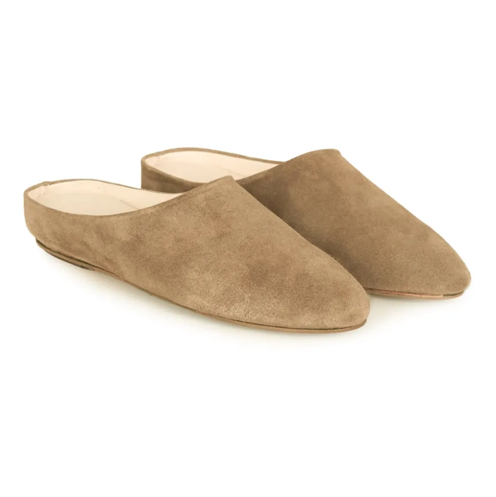 Kibal, babouche femme en daim beige doré-