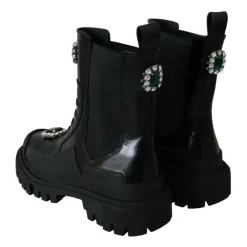 Leather Crystal Combat Boots