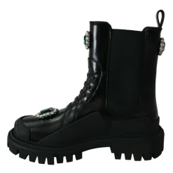 Leather Crystal Combat Boots