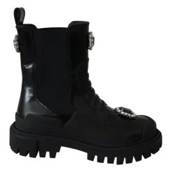 Leather Crystal Combat Boots