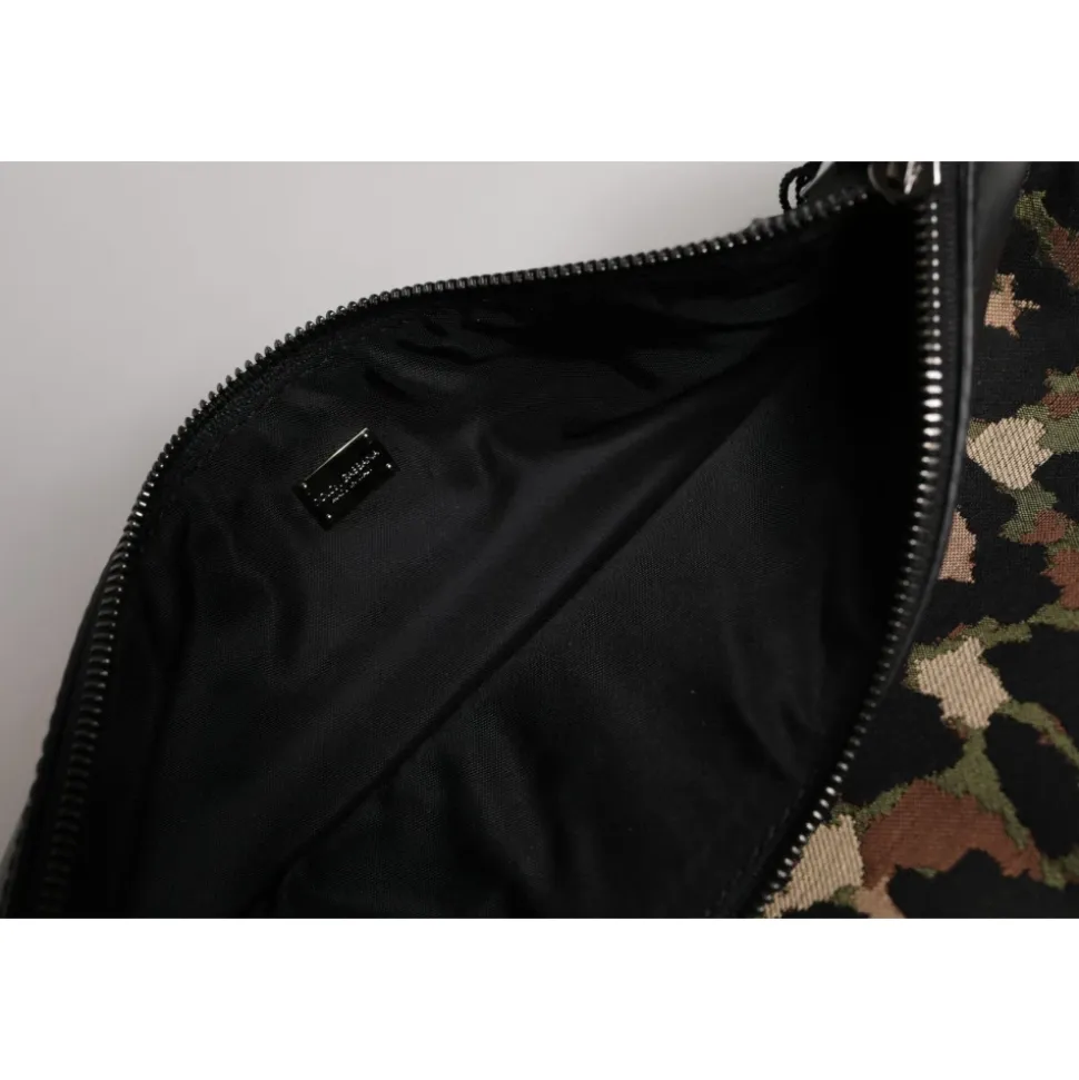 Leopard Jacquard Print Logo Plaque Pouch Bag