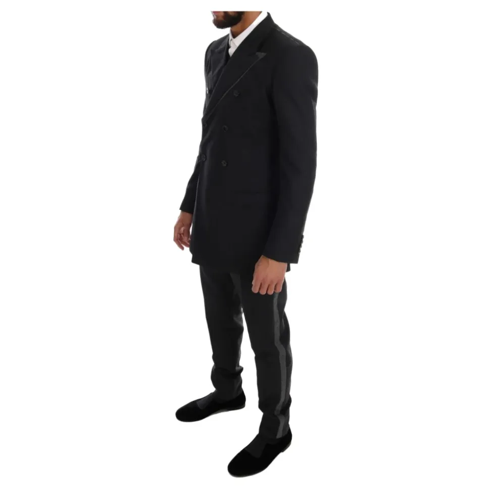Élégant Costume Gris en Laine à Double Boutonnage