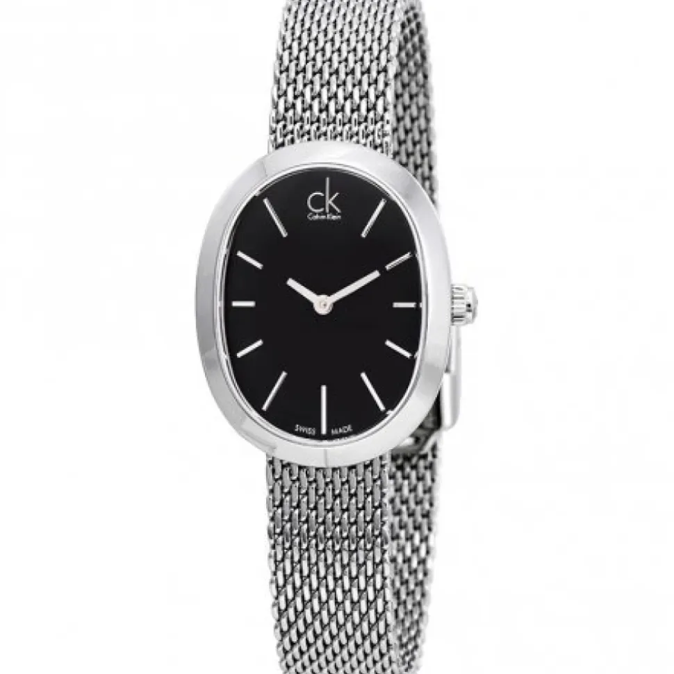 Élégante montre à quartz avec cadran noir et bracelet en acier argenté