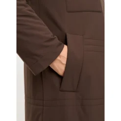 Long manteau ceinturé avec col en peau lainée