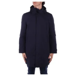 Manteau bleu à capuche avec boutons et fermeture éclair