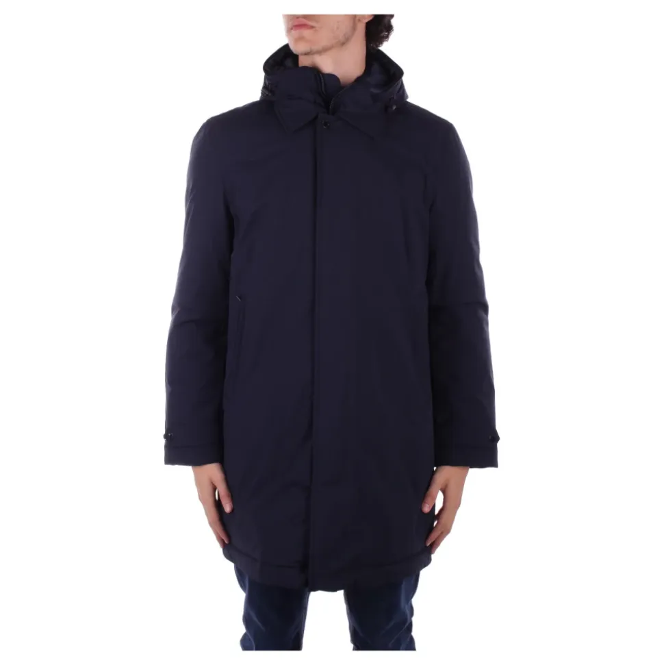 Manteau bleu à capuche avec boutons et fermeture éclair